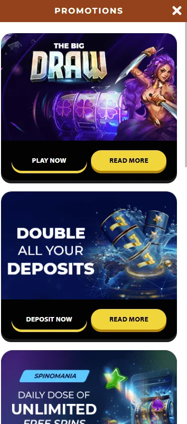 Winorama Casino mobile promotions area with welcome bonus details